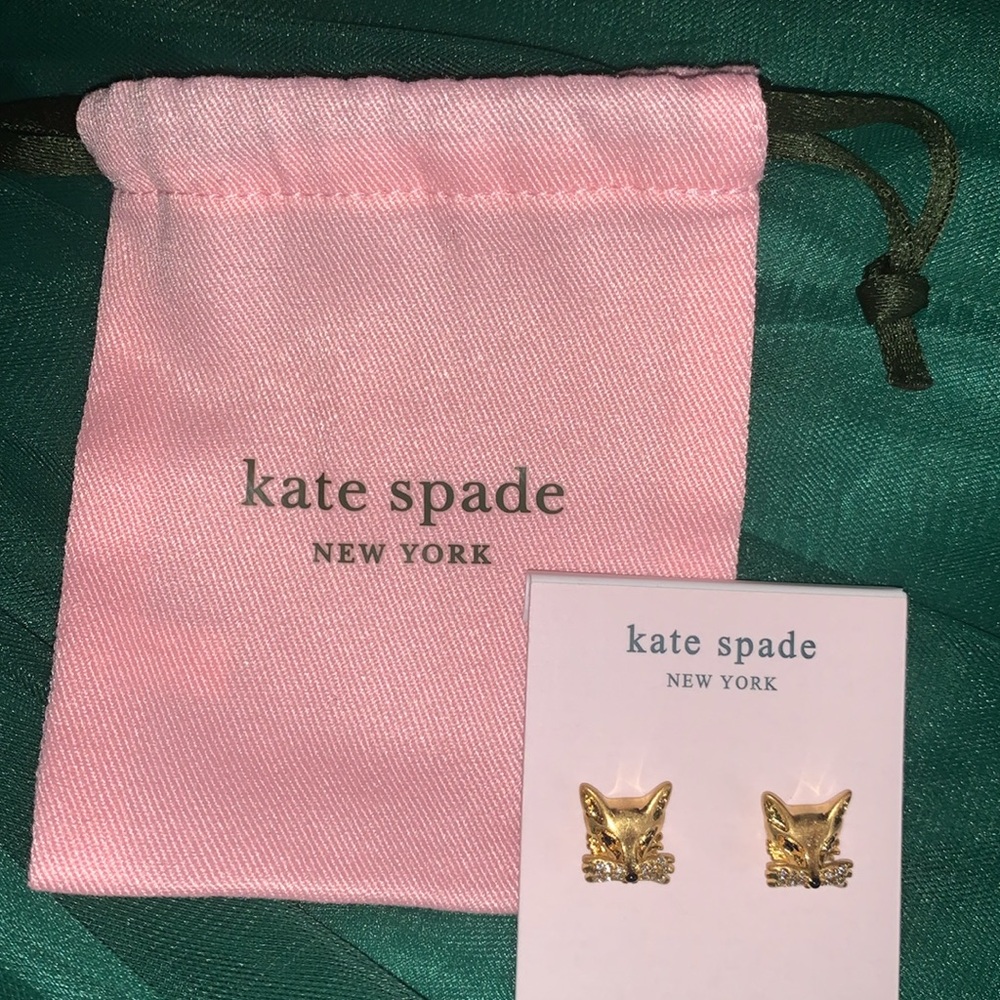 NEW KATE SPADE “SO FOXY” GOLD FOX STUD EARRINGS w/PINK DUSTBAG - Picture 12 of 14